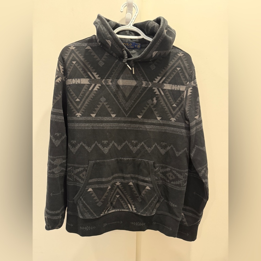 Polo by Ralph Lauren Black and Gray Geometric Pullover Hoodie